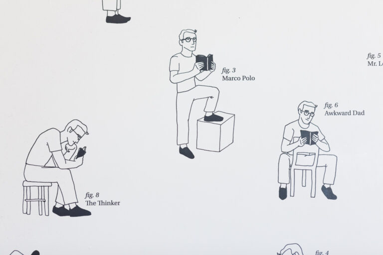 Black line drawings show people using a product in several illustrated steps.